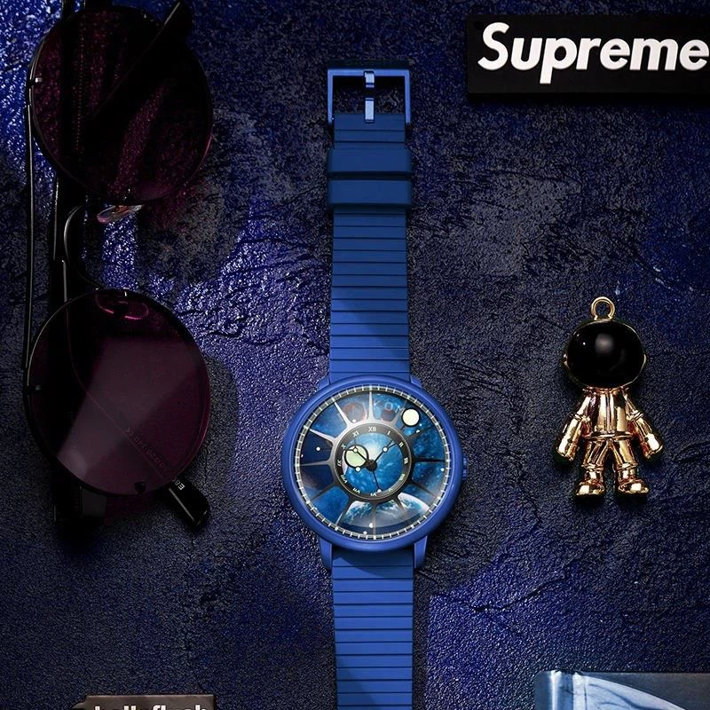 Watch Men Fashion Stainless Steel Mechanical Watch Moon Earth Dial Watch