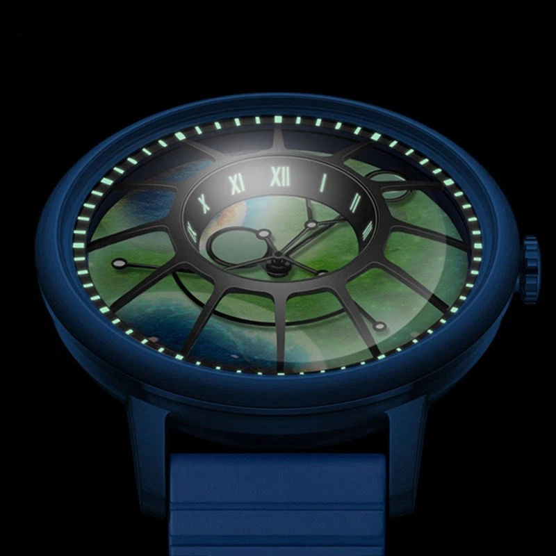 Watch Men Fashion Stainless Steel Mechanical Watch Moon Earth Dial Watch