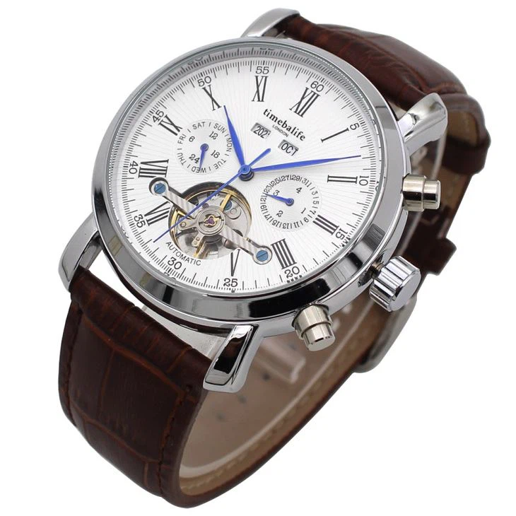 Hot Selling Mechanical Japanese Movement Genuine Leather Strap Wrist Watch For Men
